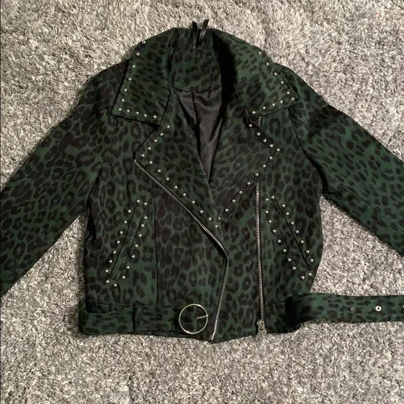 Nasty Gal Leopard Moto Jacket with Studs - Picture 1 of 16